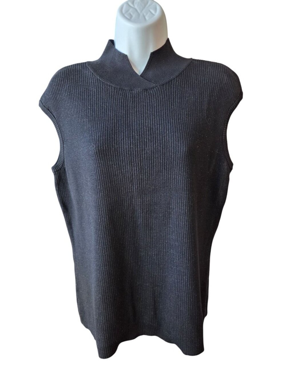 Coldwater Creek Ribbed Sweater L Silk Blend Black Mock Neck Quiet Luxury Career